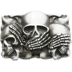 🆕Men's Silver/black Imported Metal Zinc Alloy Vintage Style Skull Belt Buckle